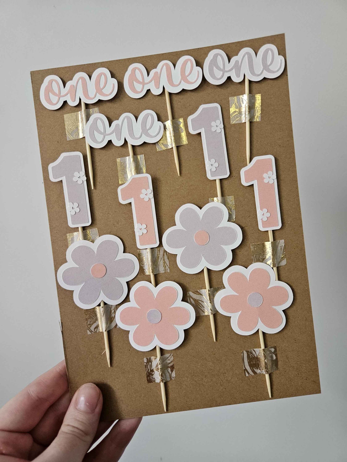 Handmade Floral 1st Birthday Cupcake Toppers: Pink & Purple Party Decor