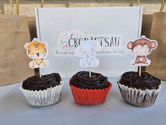 Safari Wild One Cupcake Toppers | Jungle Animal Birthday Party Decorations | Handcrafted Kids Part Decor