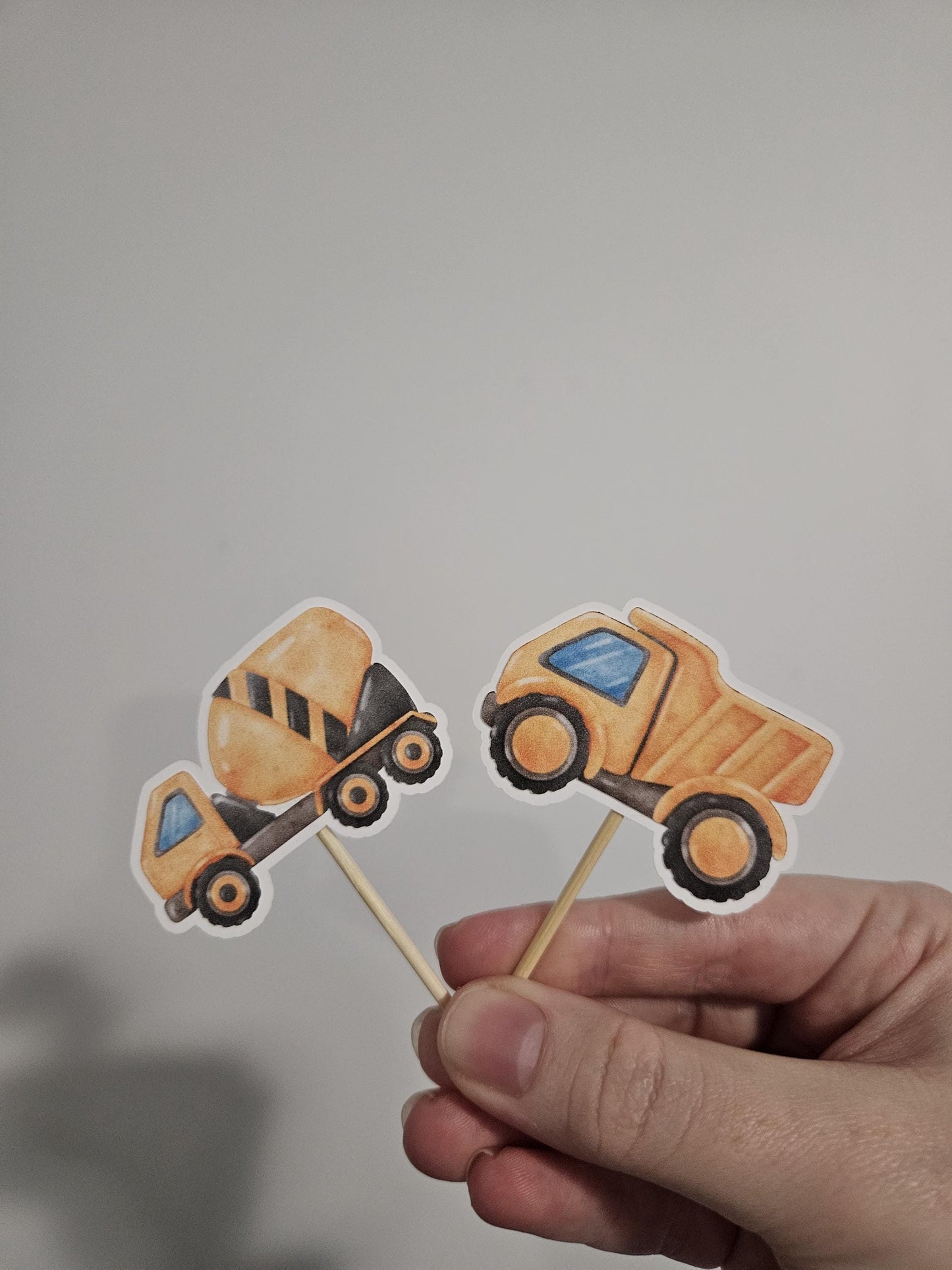 concrete truck and dump truck cupcake toppers