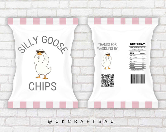 One Silly Goose Chip Bag Digital Download - Kids Party Favours - PINK
