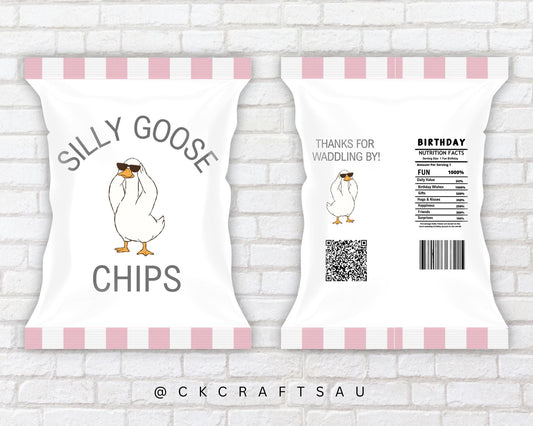 One Silly Goose Chip Bag Printable | Kids Party Favour Digital Download PINK