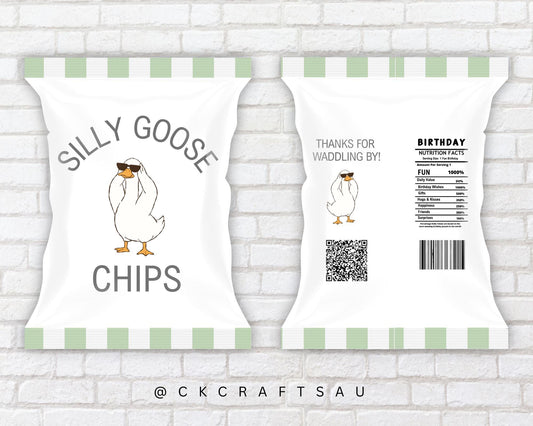 One Silly Goose Chip Bag Printable | Kids Party Favour Digital Download GREEN