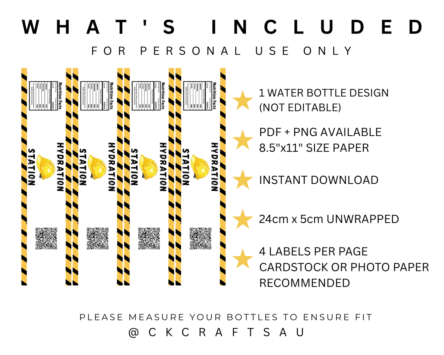 Construction Water Label Digital Download - Kids Party Supplies