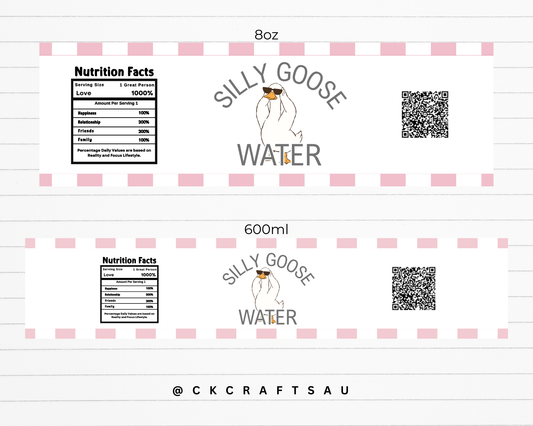 One Silly Goose Water Label Digital Download - Kids Party Supplies - Pink