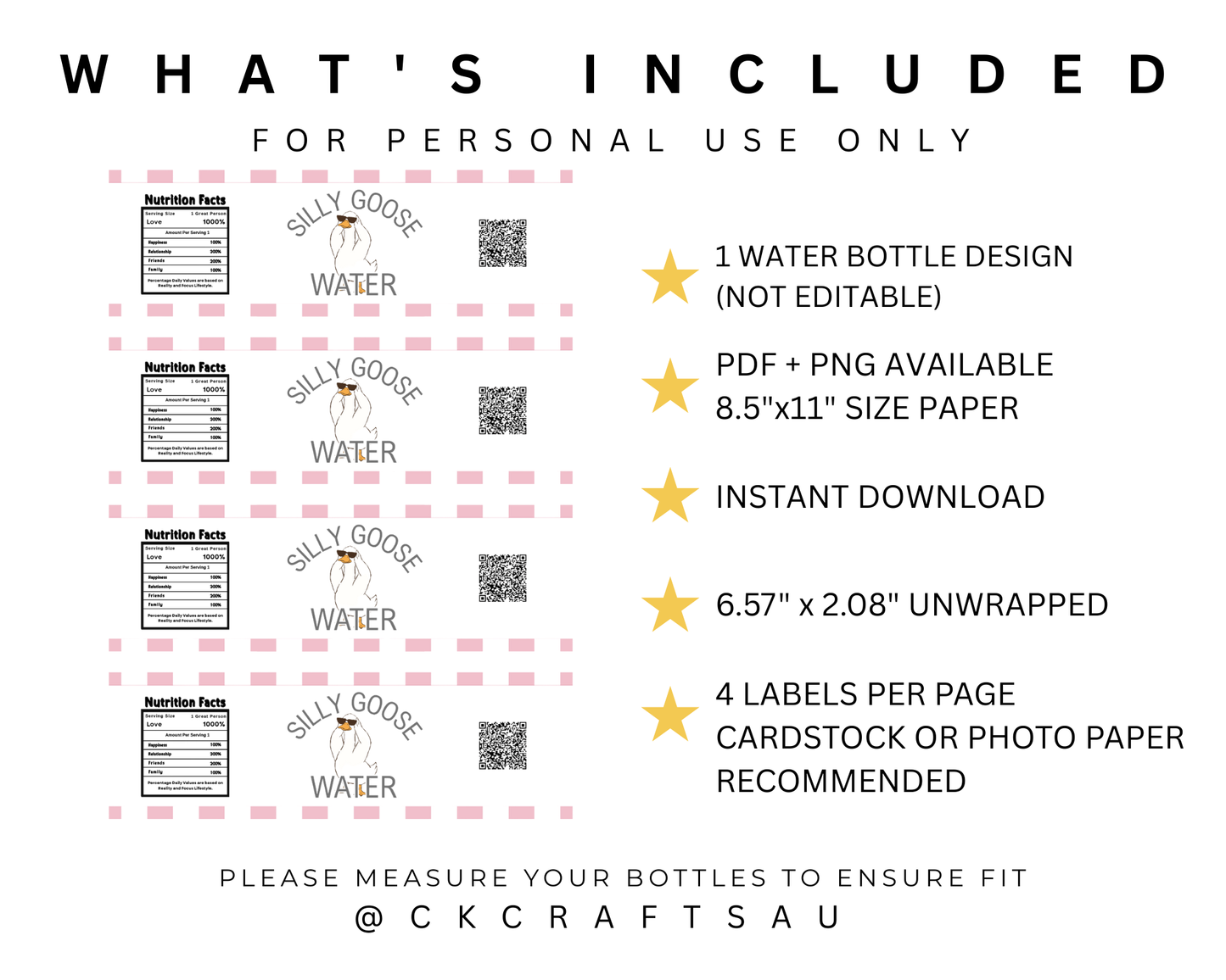 One Silly Goose Water Label Digital Download - Kids Party Supplies - Pink