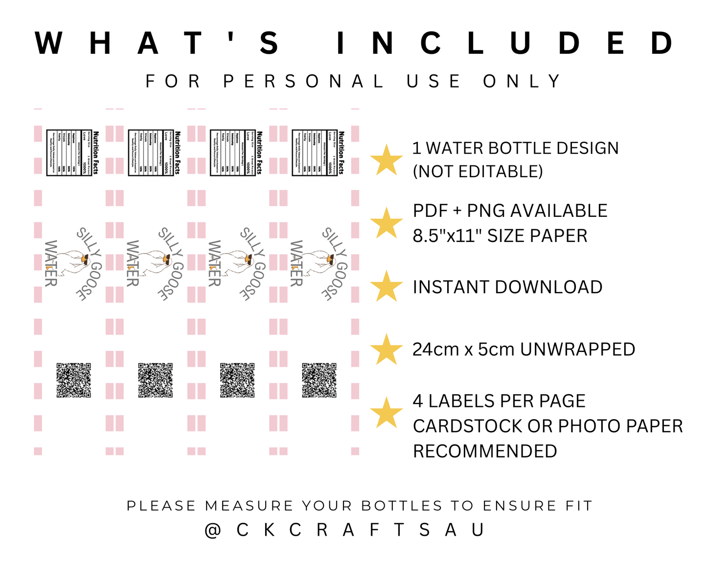 One Silly Goose Water Label Digital Download - Kids Party Supplies - Pink