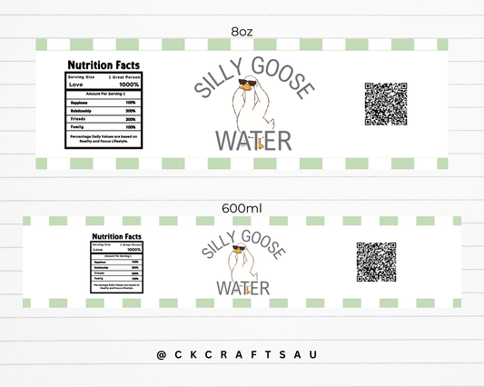 One Silly Goose Water Label Digital Download - Kids Party Supplies - Green