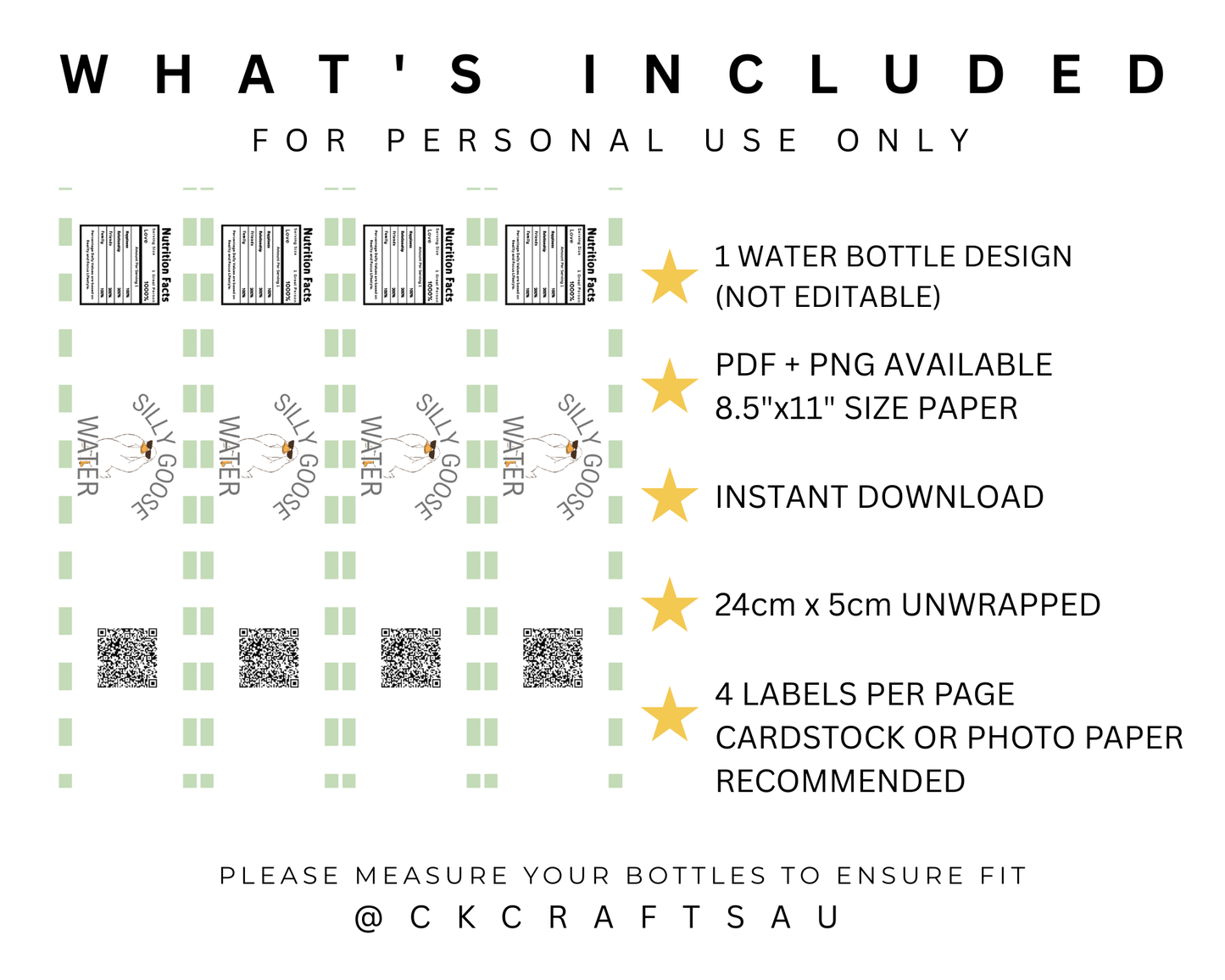 One Silly Goose Water Label Digital Download - Kids Party Supplies - Green