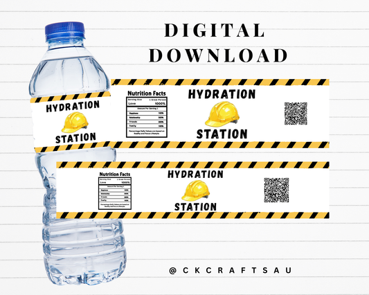 Construction Water Label Digital Download - Kids Party Supplies