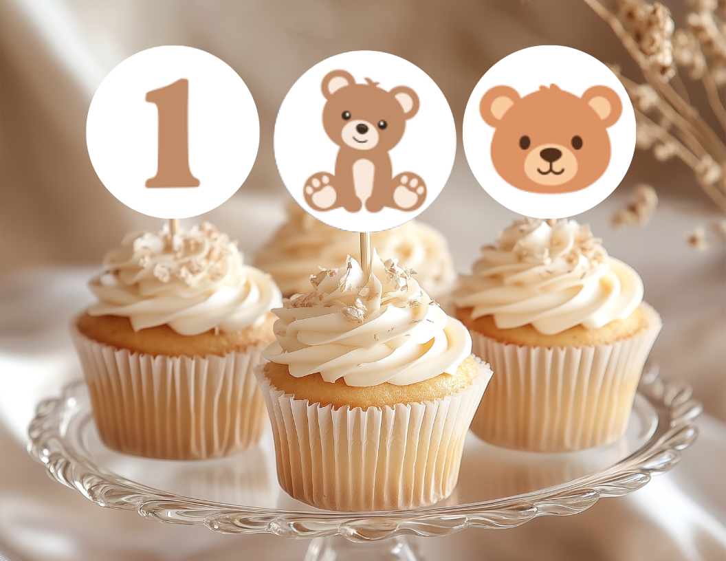 Bear Cupcake Toppers Template - Digital Download
