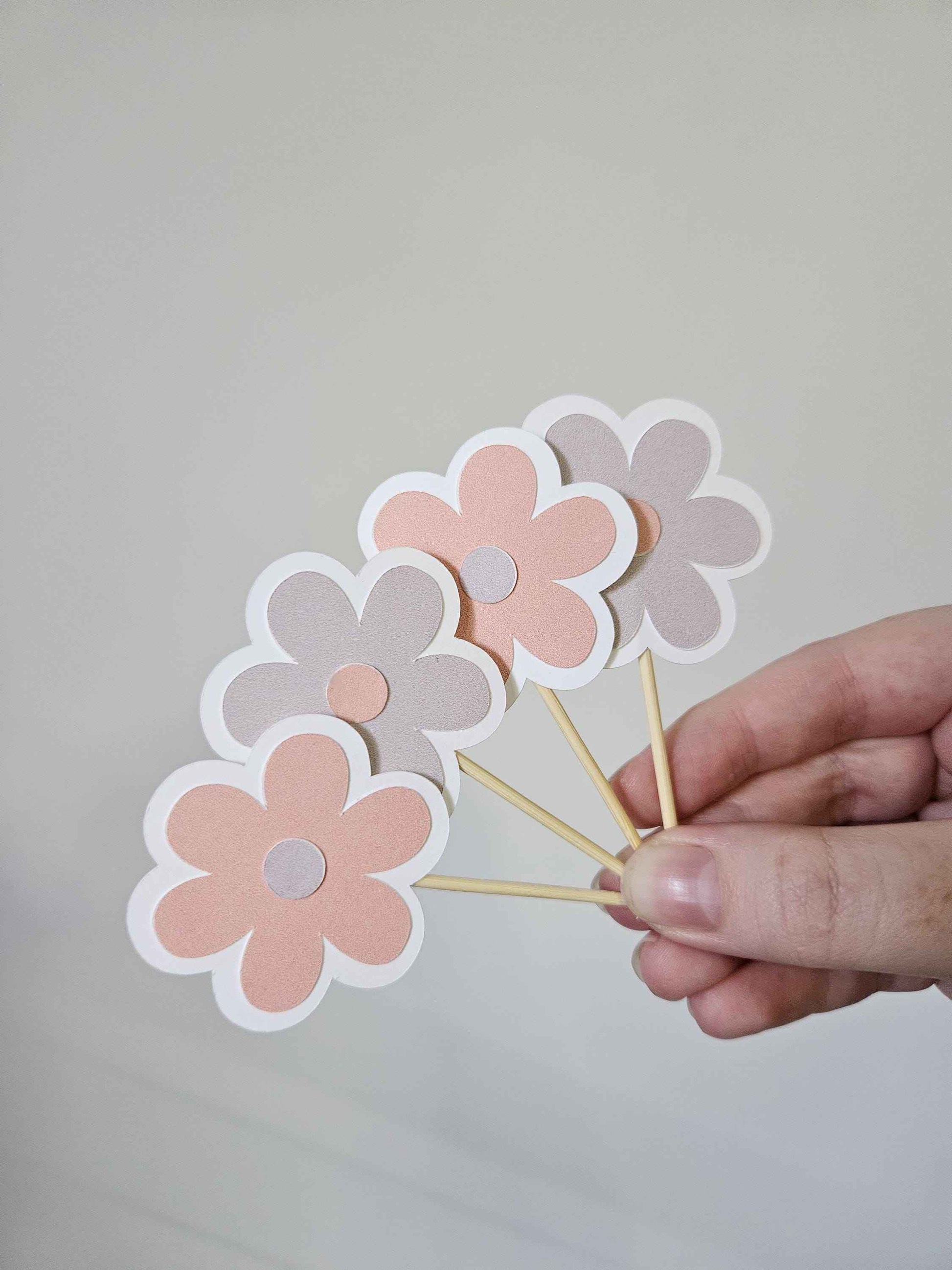 Handmade Floral 1st Birthday Cupcake Toppers: Pink & Purple Party Decor