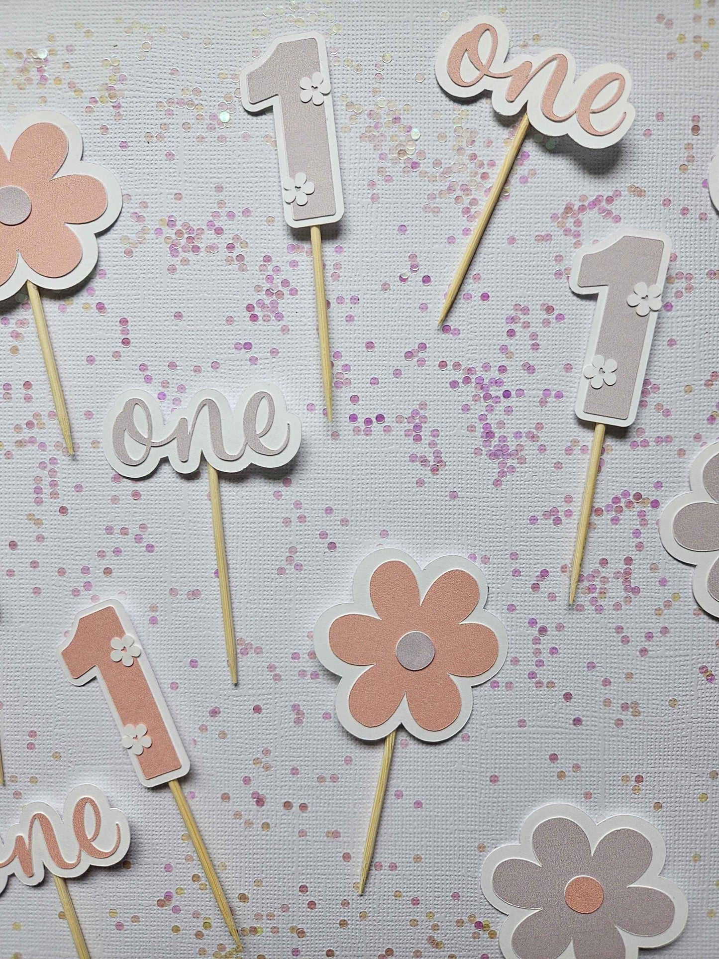 Handmade Floral 1st Birthday Cupcake Toppers: Pink & Purple Party Decor