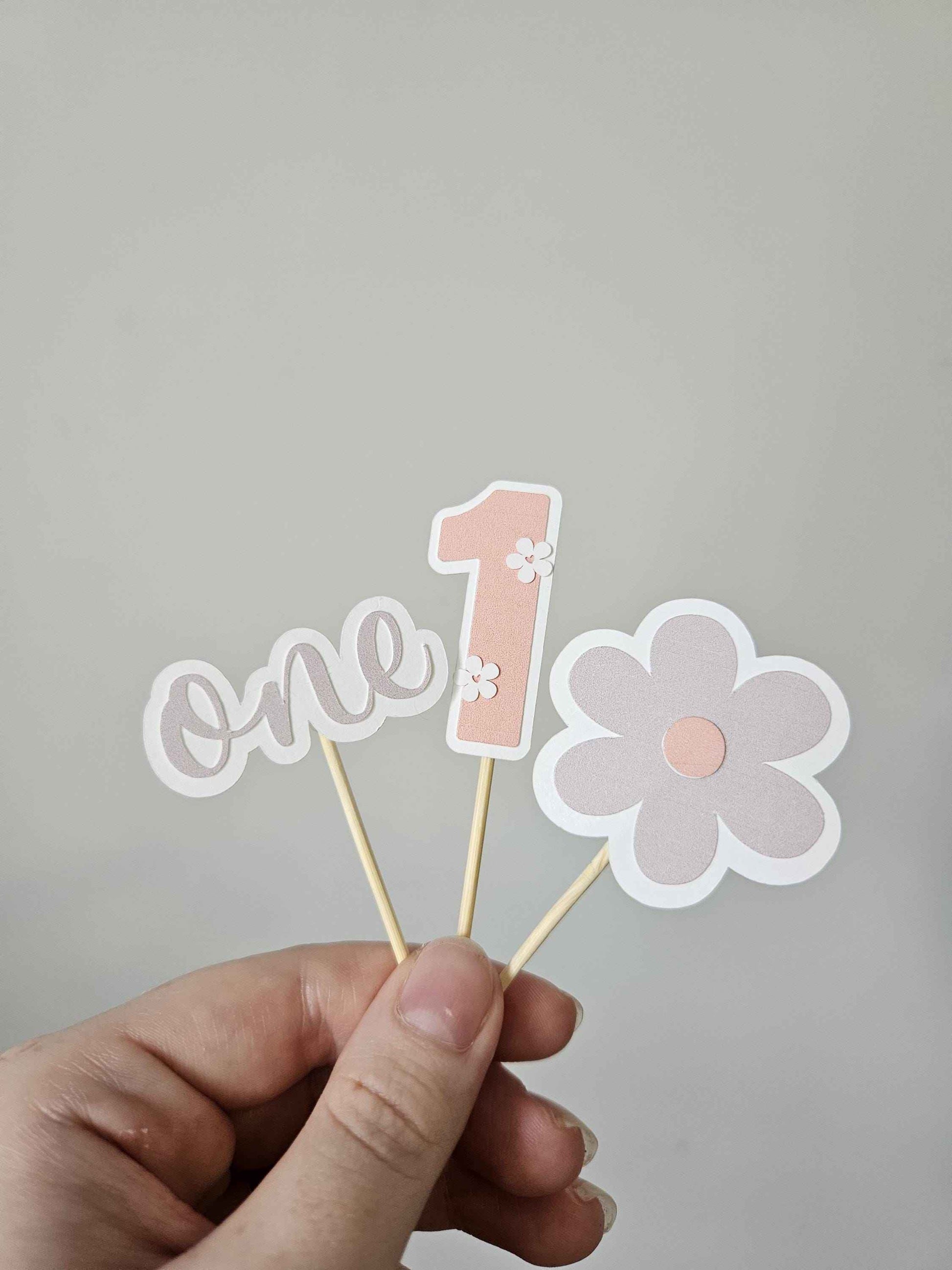 Handmade Floral 1st Birthday Cupcake Toppers: Pink & Purple Party Decor