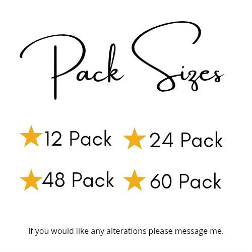 pack sizes 12, 24, 48, 60