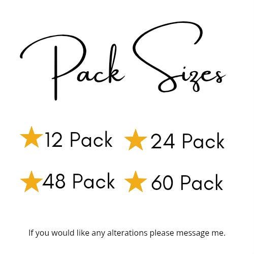 pack sizes 12, 24, 48, 60