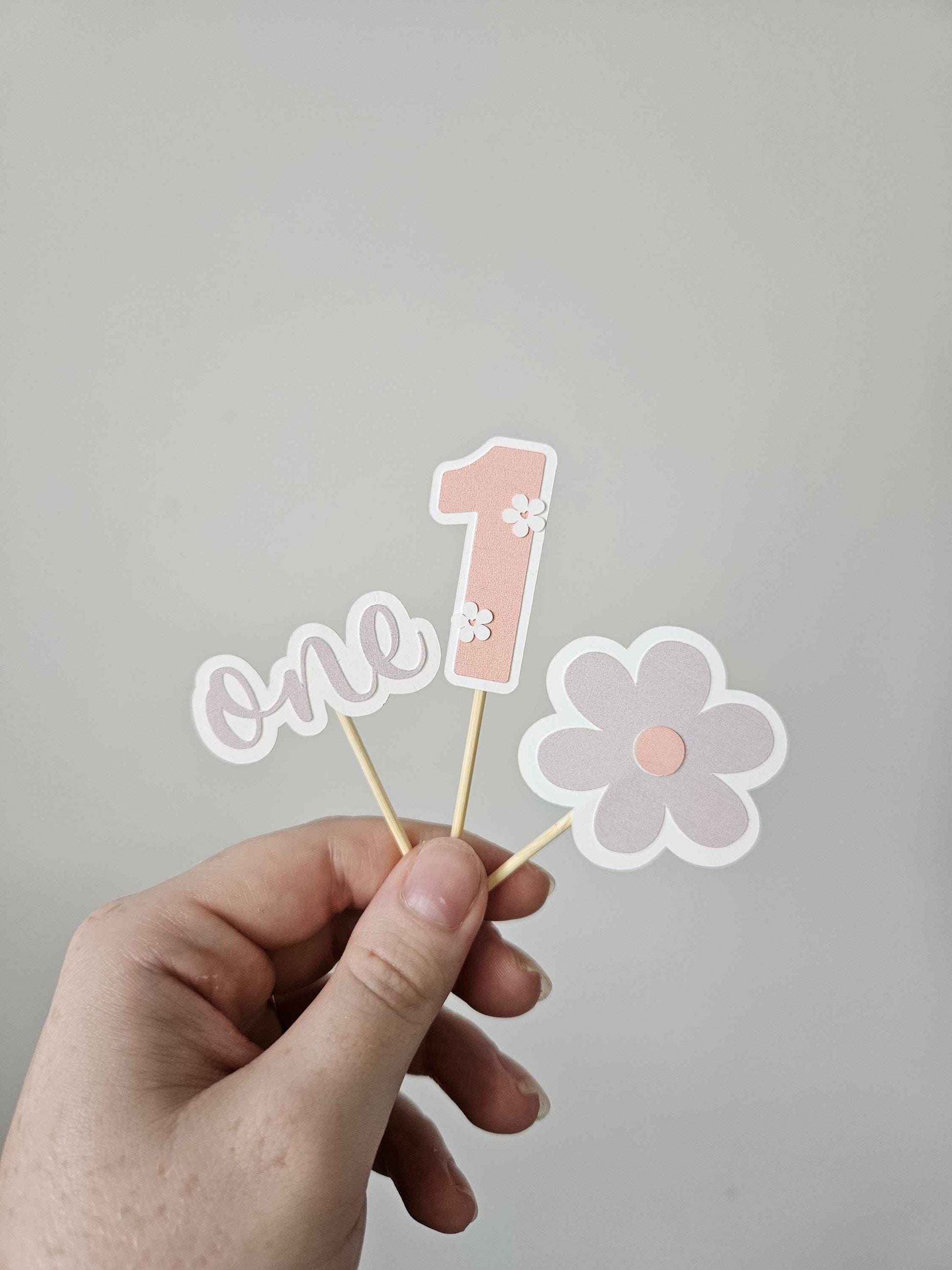 Handmade Floral 1st Birthday Cupcake Toppers: Pink & Purple Party Decor