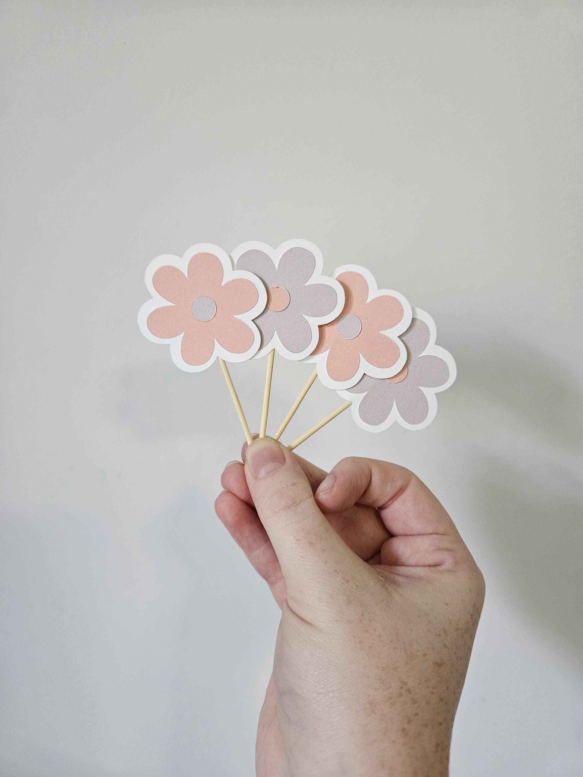 Handmade Floral 1st Birthday Cupcake Toppers: Pink & Purple Party Decor