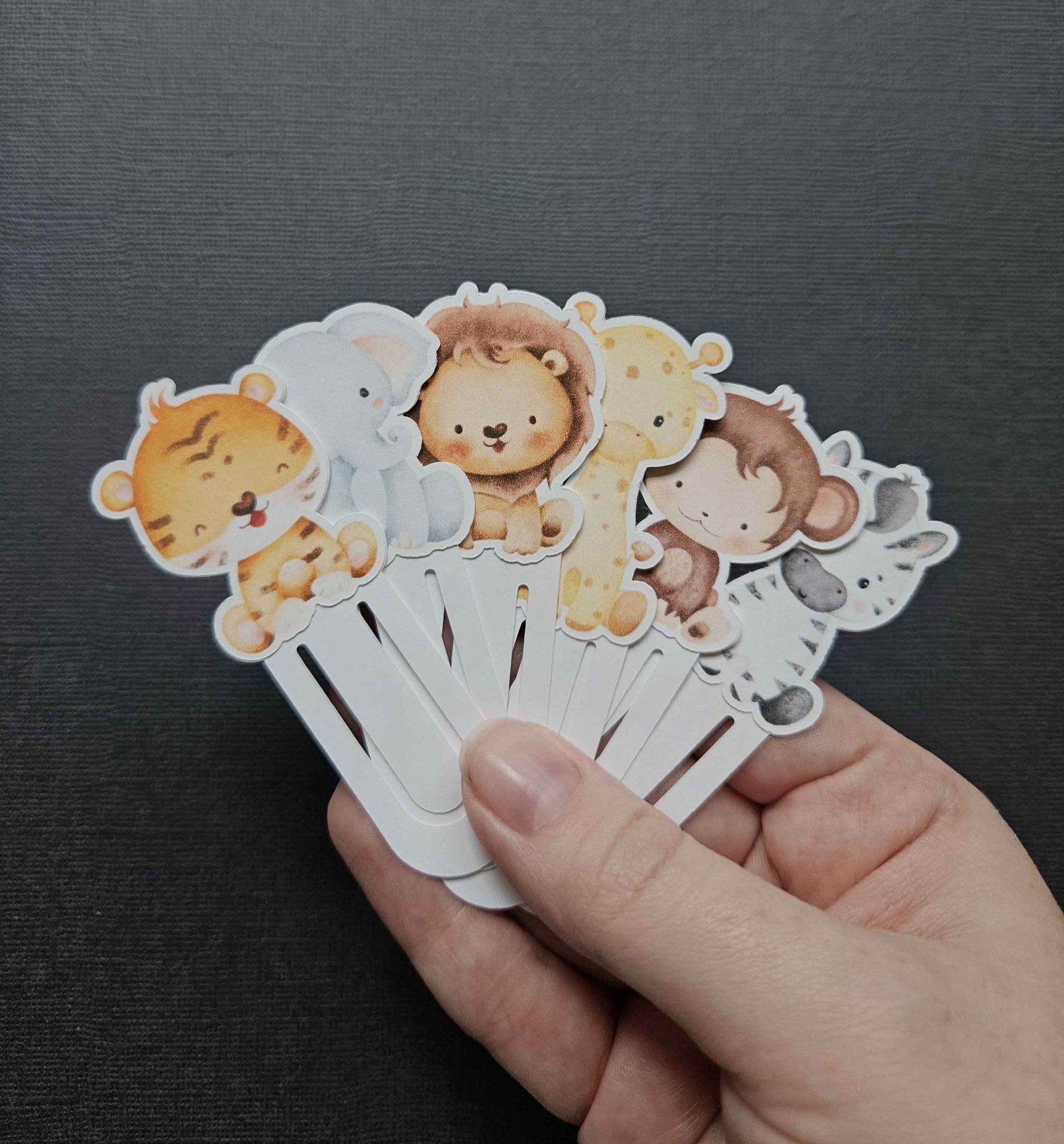 Handmade Safari Animal Cardstock Bookmarks: Kids' Reading Favors
