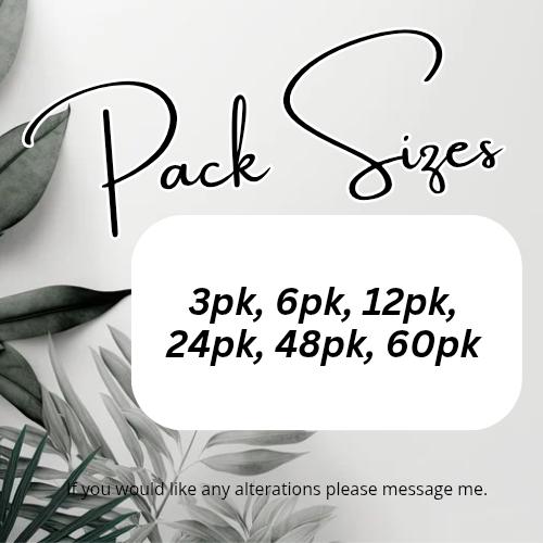 Pack sizes 3,6,12,24,48,60
with leafy green background