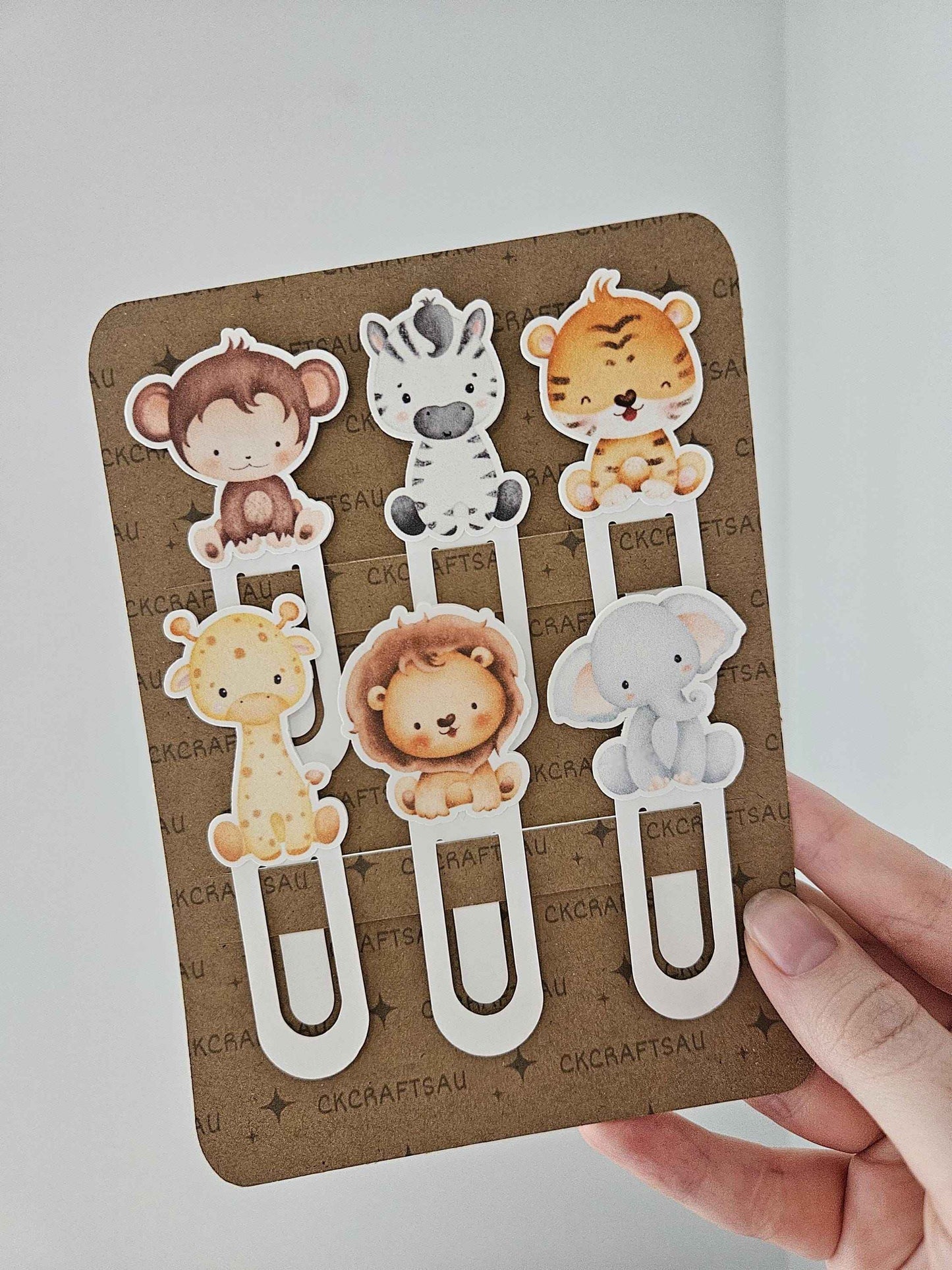 Handmade Safari Animal Cardstock Bookmarks: Kids' Reading Favors
