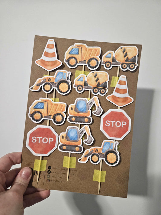 12 pack of construction Cupcake Toppers
