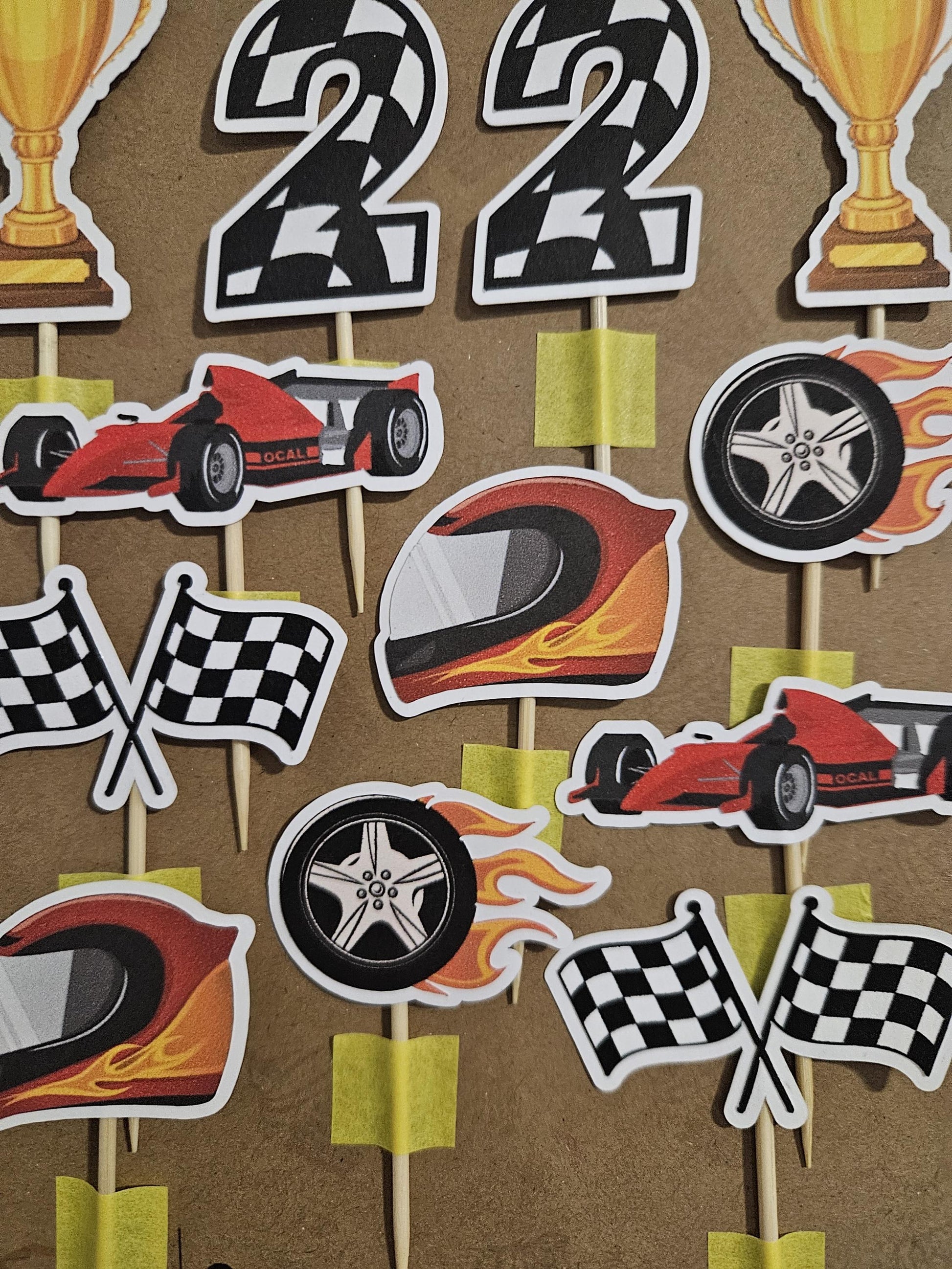 close up of racing toppers