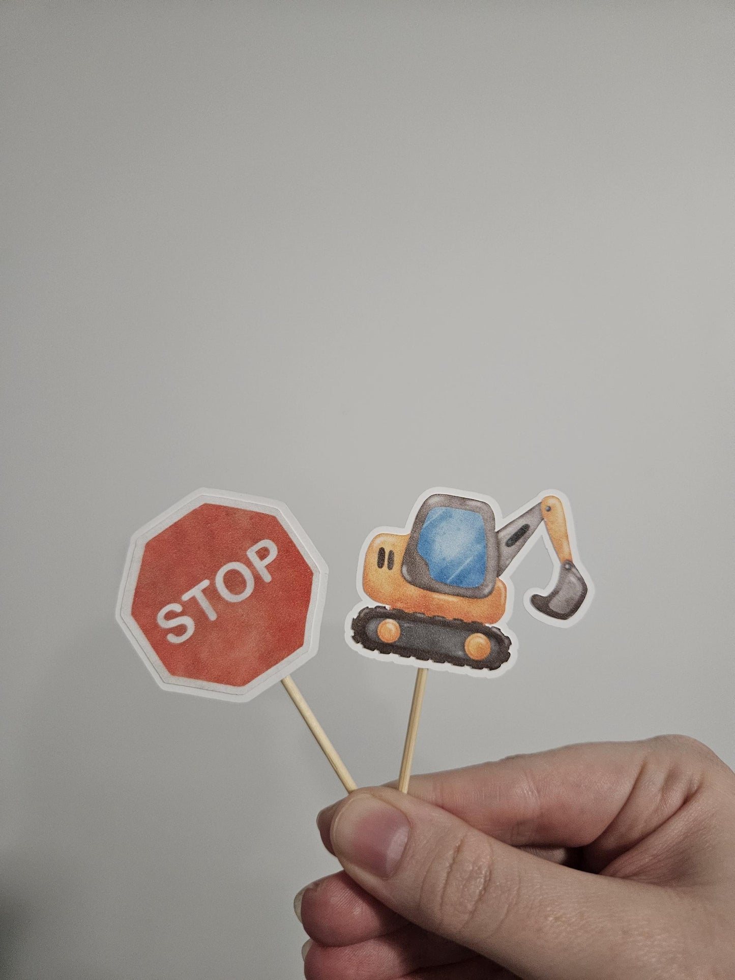stop sign and excavator cupcake toppers