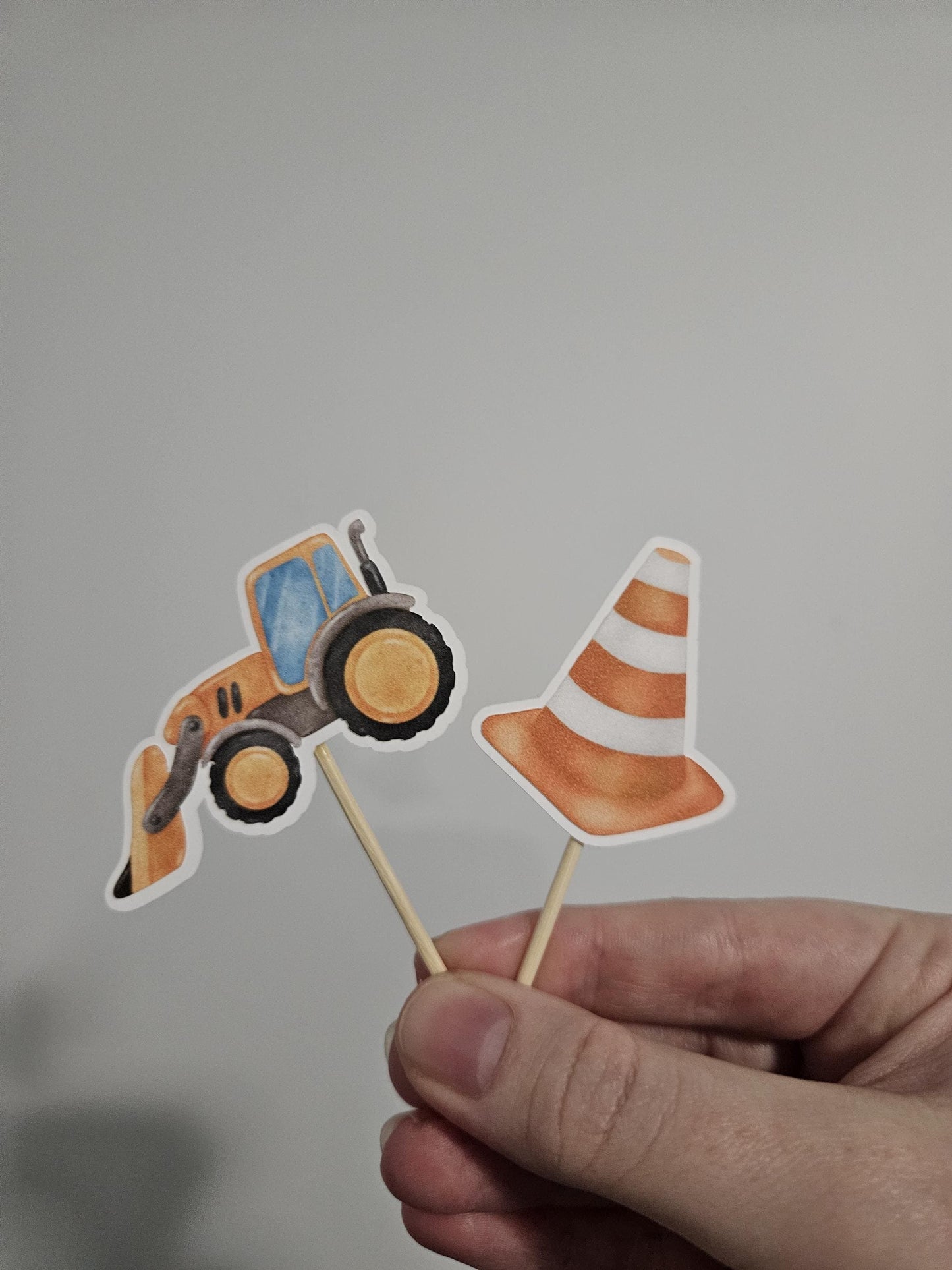 road cone and front loader cupcake toppers