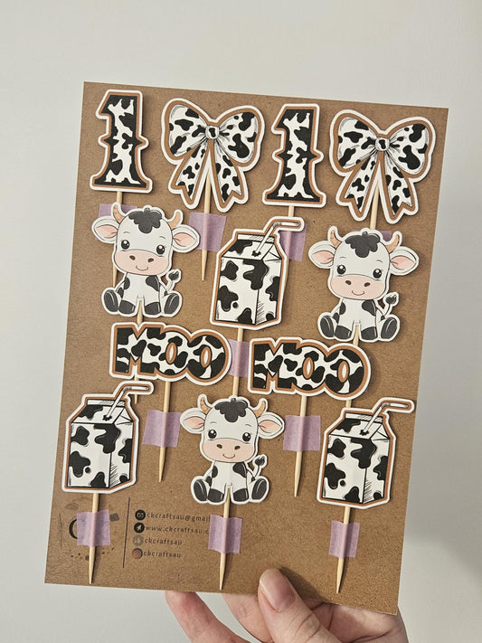 Holy Cow I'm One Cupcake Toppers - Farm Birthday Party Decor