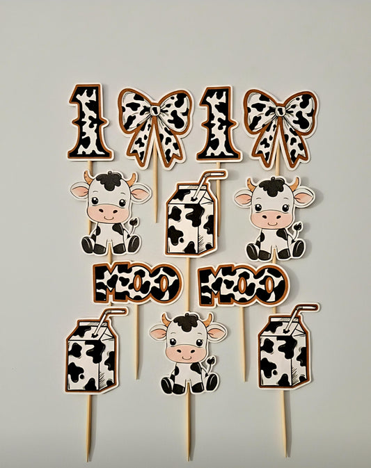 Holy Cow I'm One Cupcake Toppers - Farm Birthday Party Decor