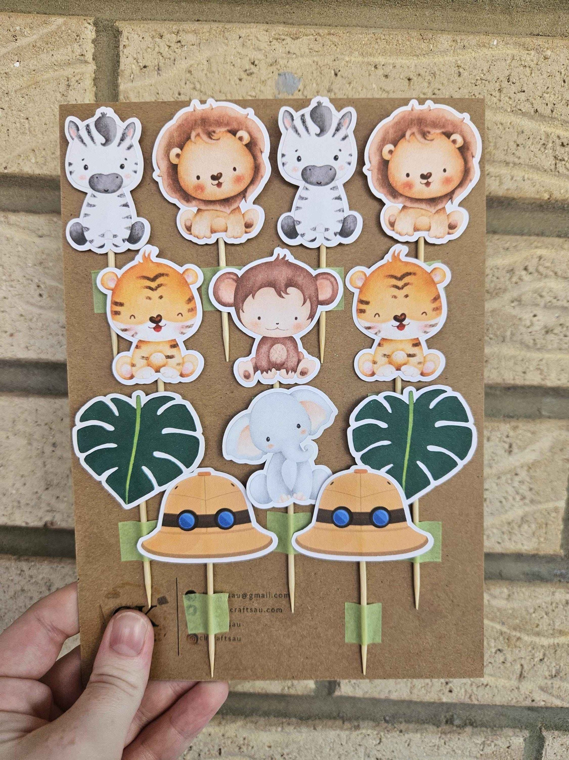Safari Wild One Cupcake Toppers | Jungle Animal Birthday Party Decorations | Handcrafted Kids Part Decor