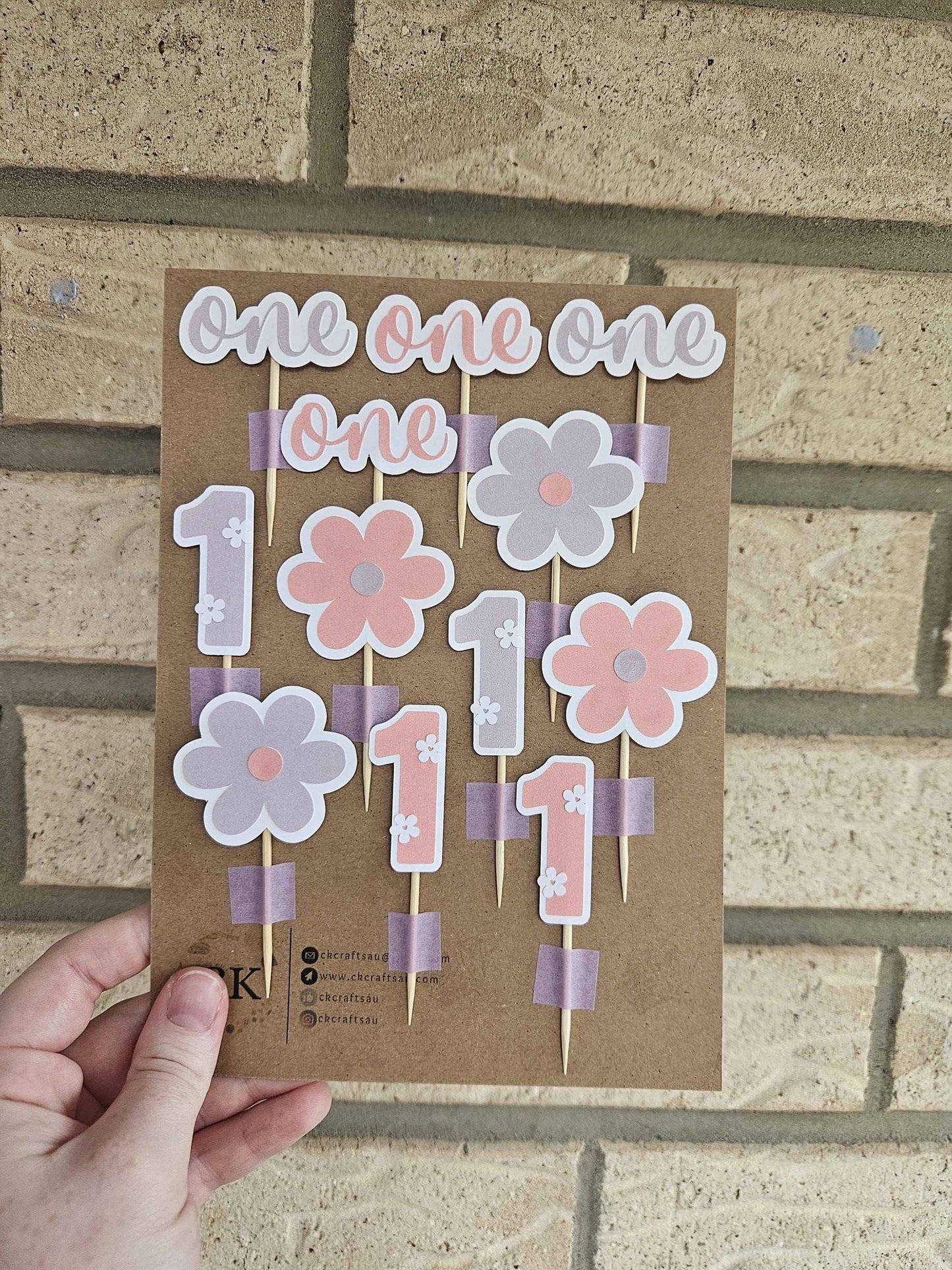 Handmade Floral 1st Birthday Cupcake Toppers: Pink & Purple Party Decor