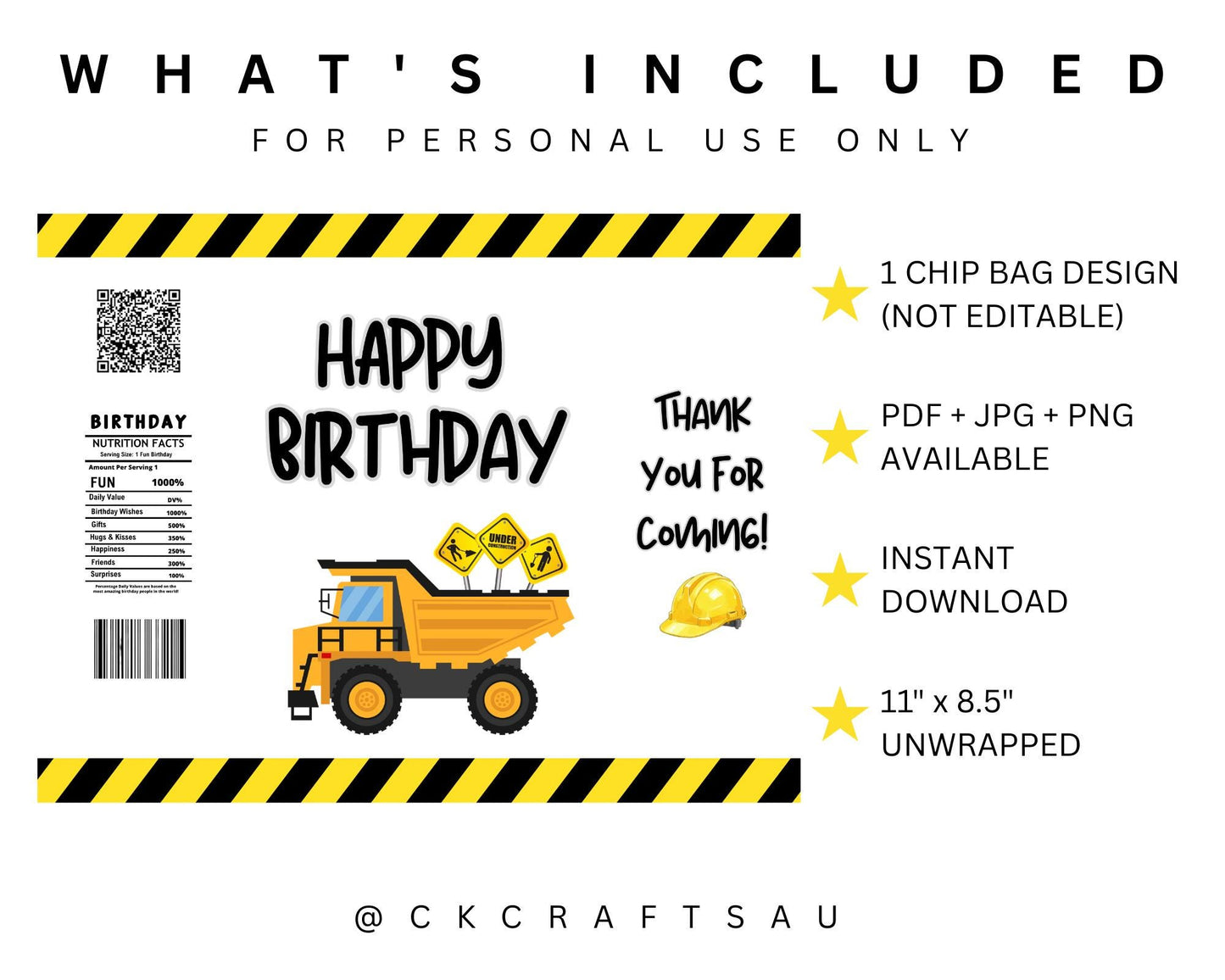 Construction Chip Bag Digital Download - Kids Party Favours