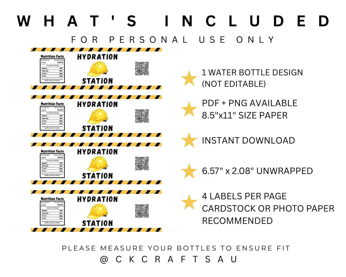 Construction Water Bottle Label Printable | Kids Birthday Party Digital Download