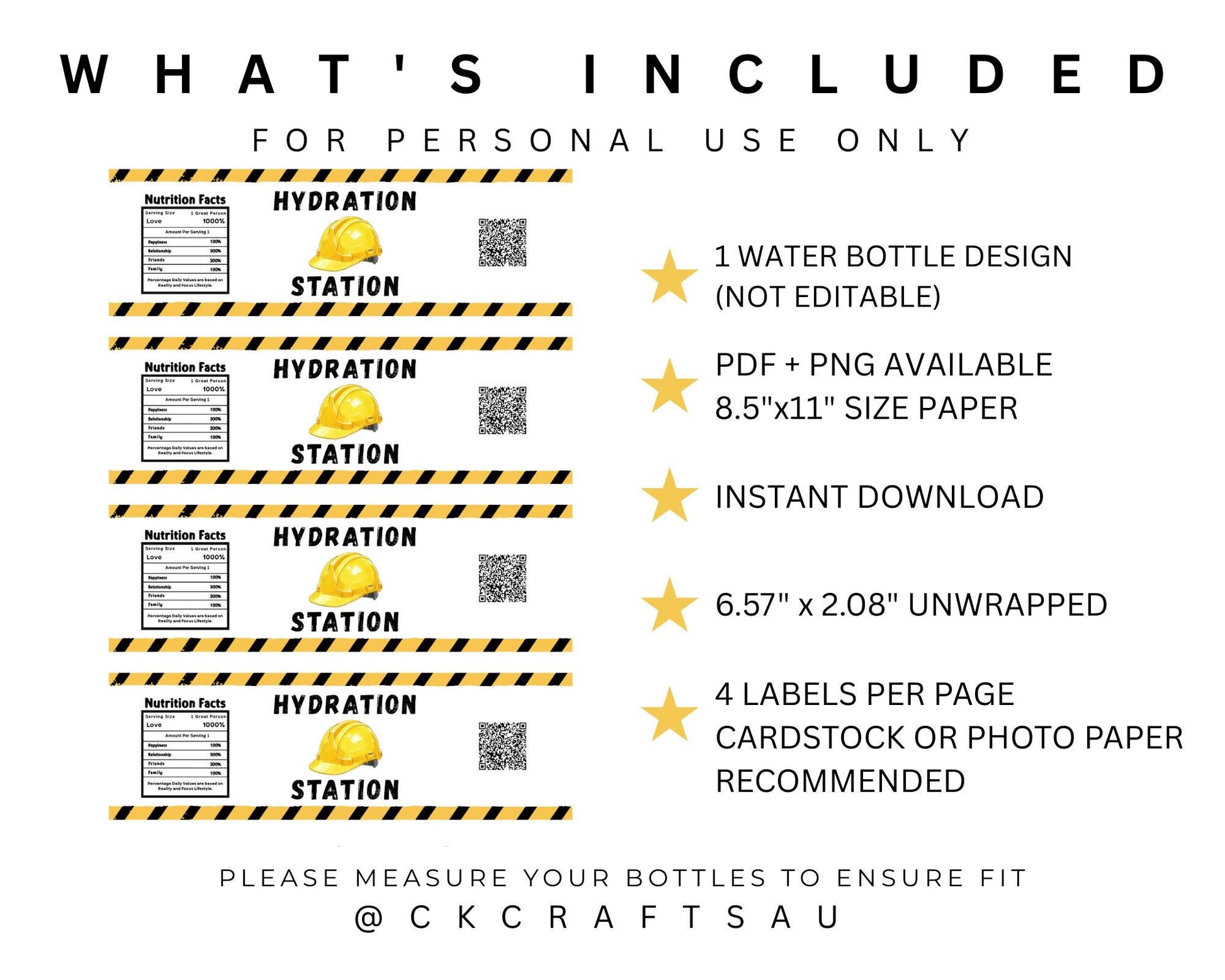 Construction Water Bottle Label Printable | Kids Birthday Party Digital Download