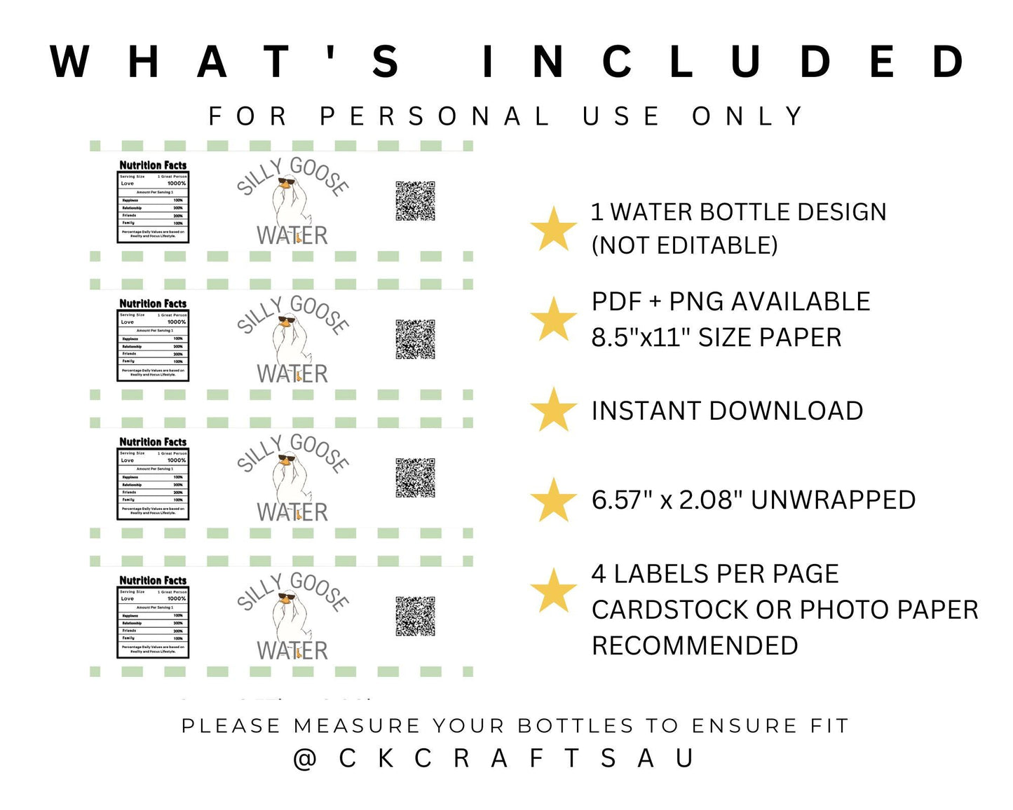 One Silly Goose Water Bottle Label Printable | Kids Birthday Party Digital Download GREEN