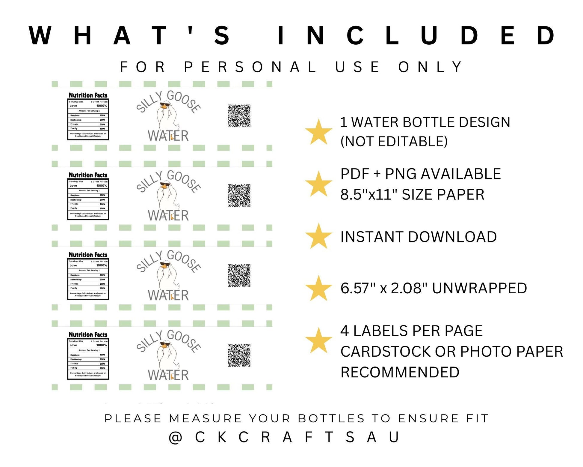 One Silly Goose Water Bottle Label Printable | Kids Birthday Party Digital Download GREEN
