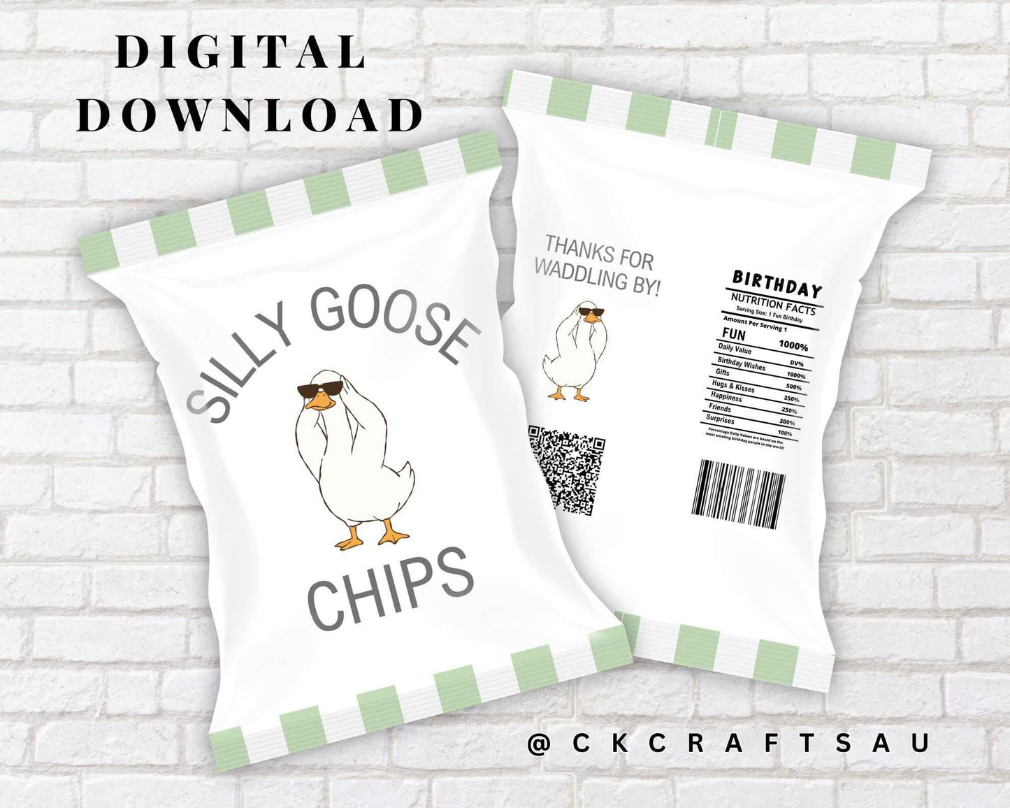 One Silly Goose Chip Bag Digital Download - Kids Party Favours - GREEN