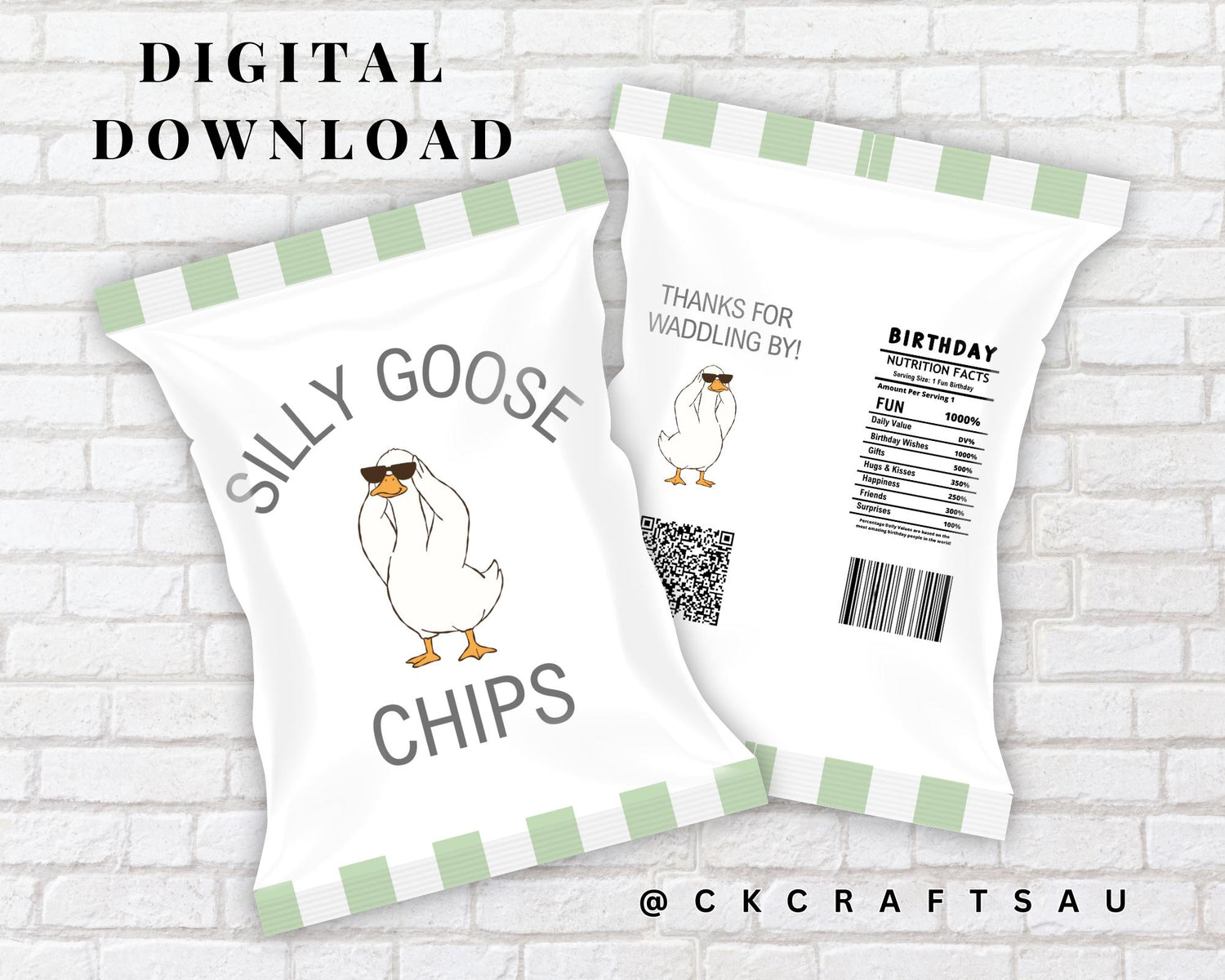 One Silly Goose Chip Bag Printable | Kids Party Favour Digital Download GREEN