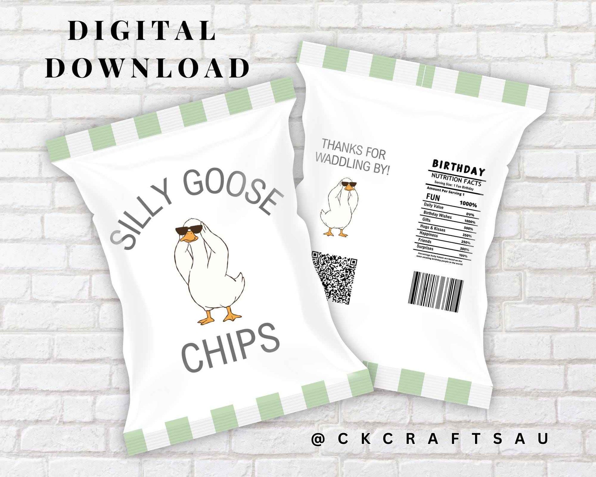 One Silly Goose Chip Bag Digital Download - Kids Party Favours - GREEN
