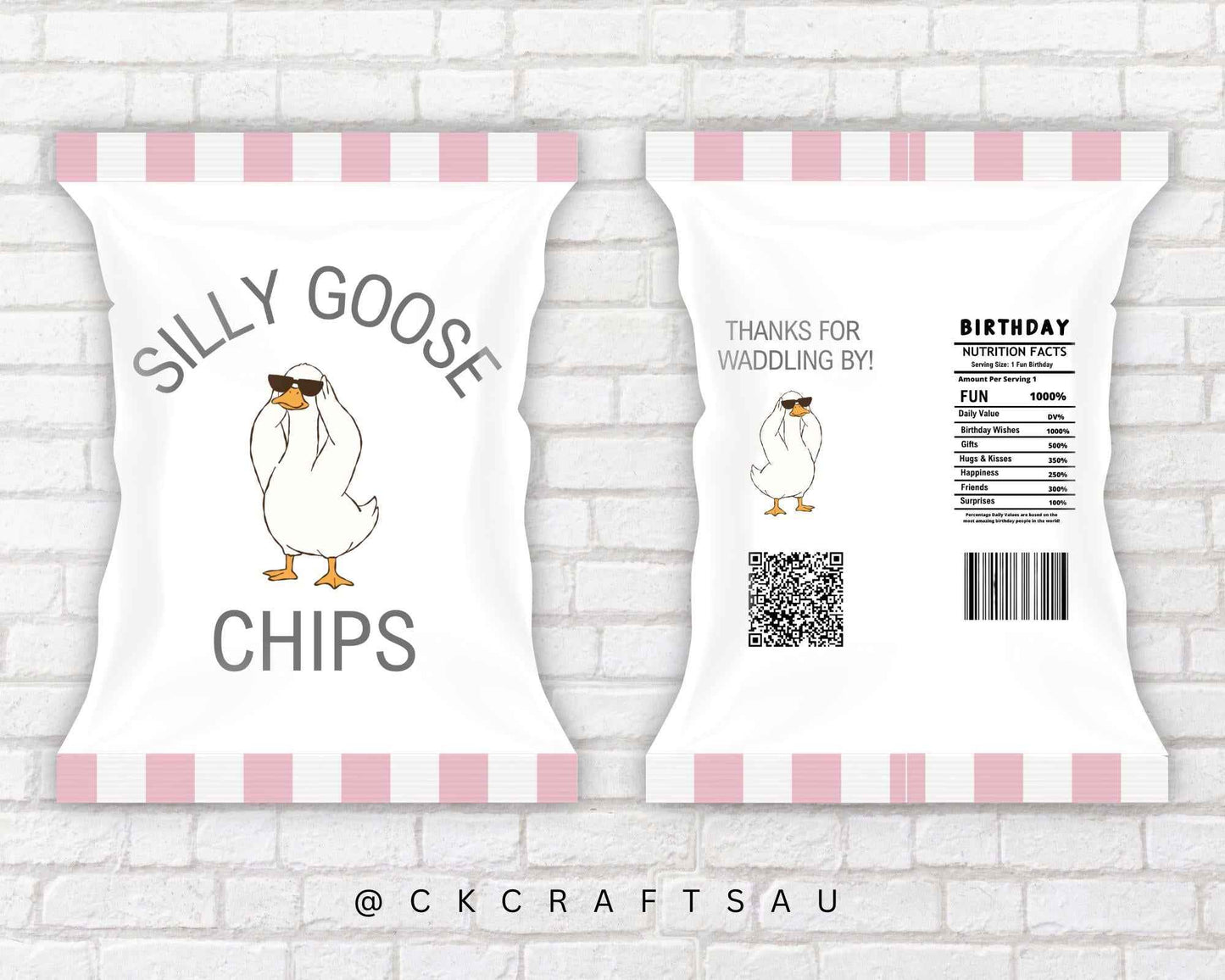 One Silly Goose Chip Bag Digital Download - Kids Party Favours - PINK