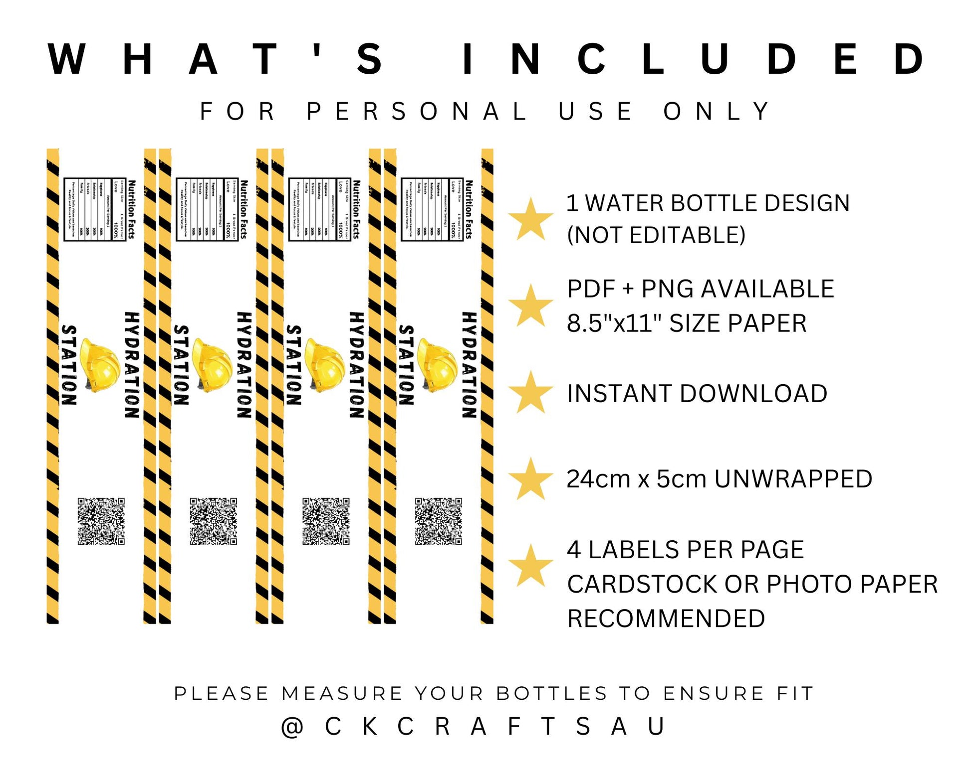 Construction Water Bottle Label Printable | Kids Birthday Party Digital Download