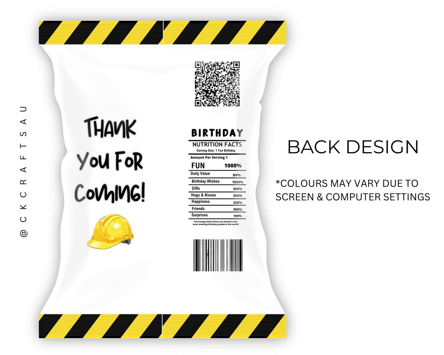 Construction Chip Bag Digital Download - Kids Party Favours