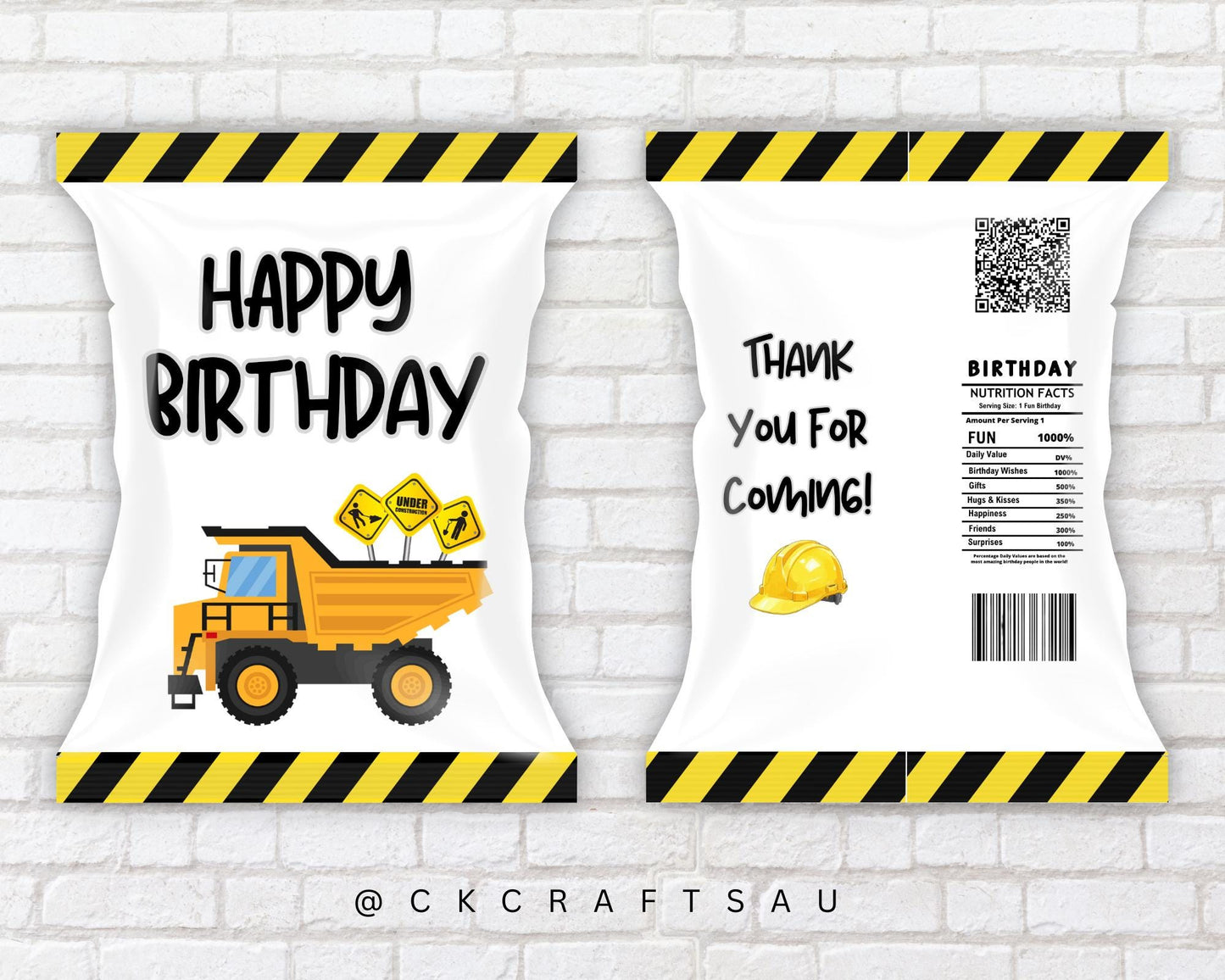 Construction Chip Bag Digital Download - Kids Party Favours