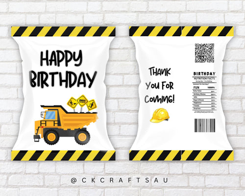 Construction Chip Bag Printable | Kids Birthday Party Digital Download