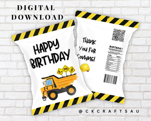 Construction Chip Bag Printable | Kids Birthday Party Digital Download