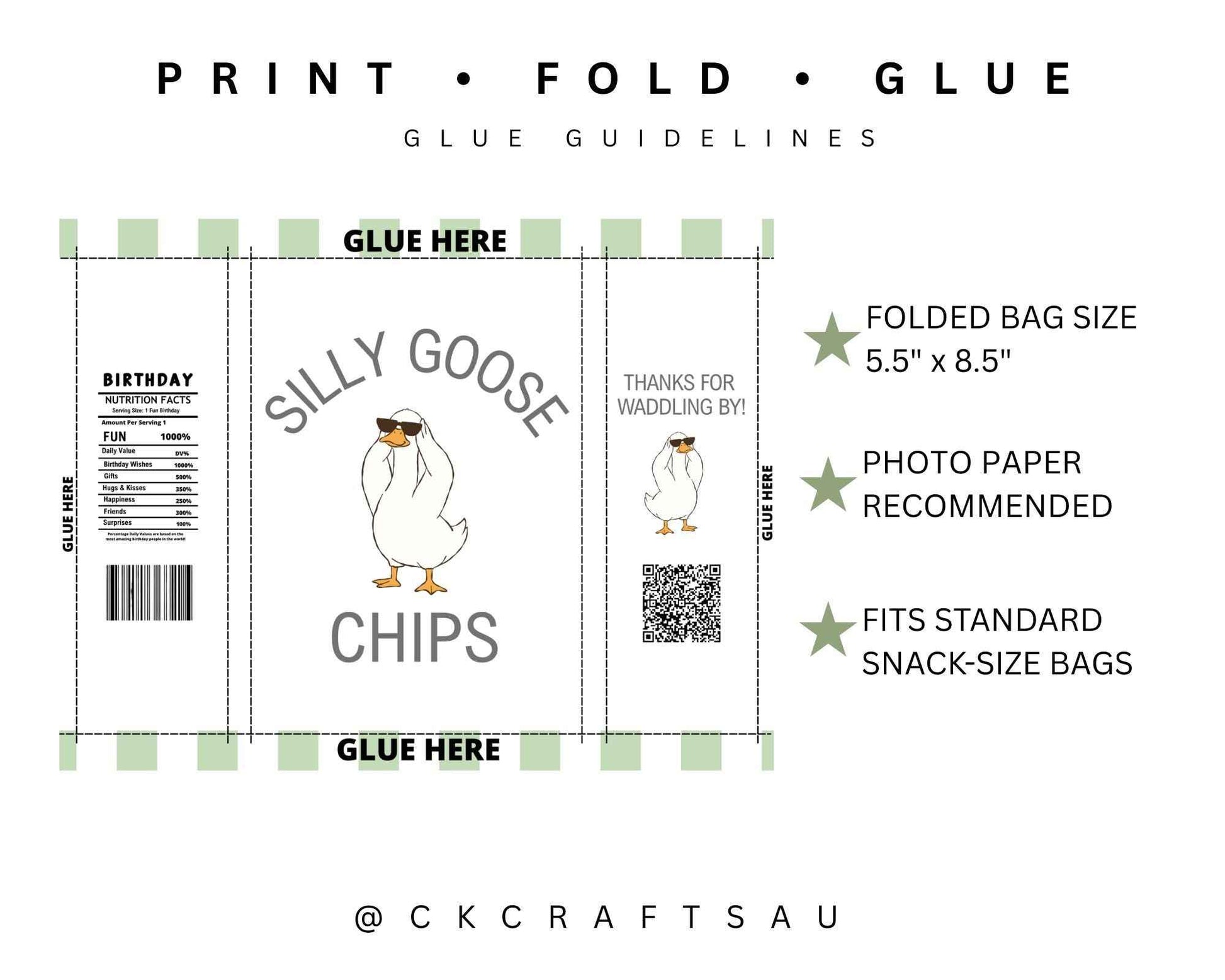 One Silly Goose Chip Bag Digital Download - Kids Party Favours - GREEN