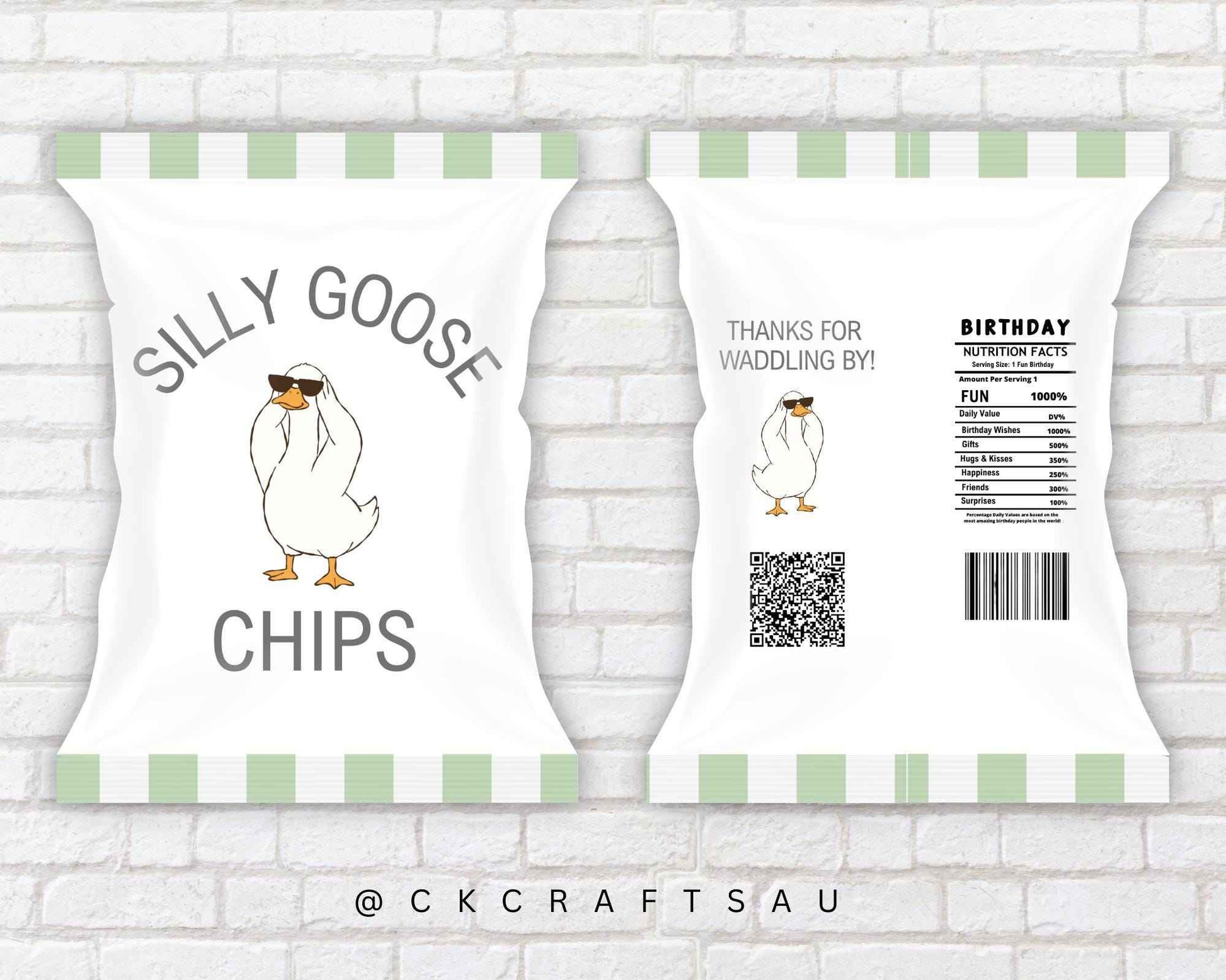 One Silly Goose Chip Bag Digital Download - Kids Party Favours - GREEN