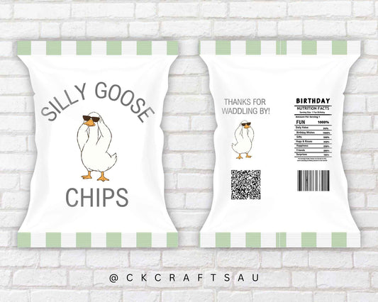 One Silly Goose Chip Bag Digital Download - Kids Party Favours - GREEN