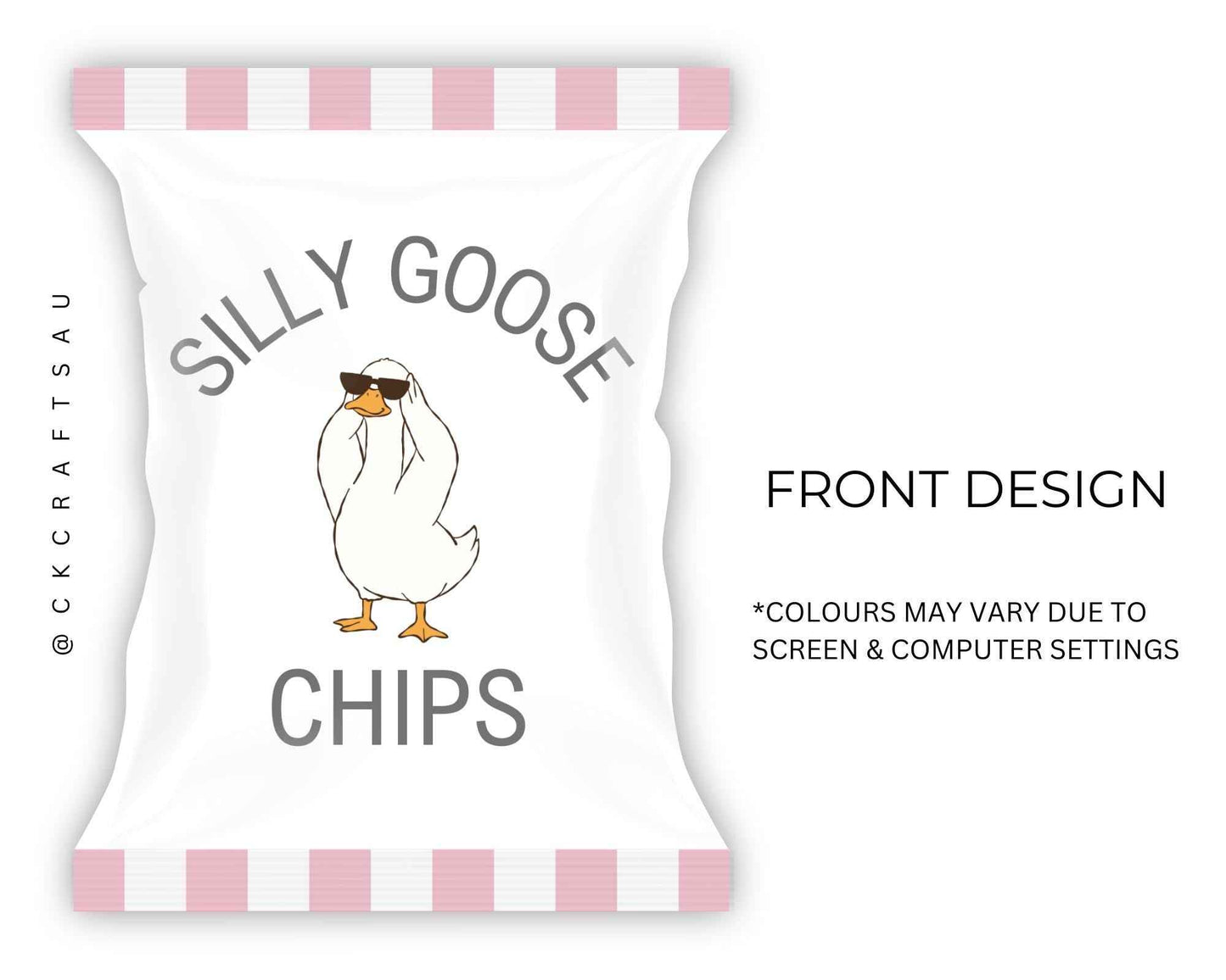 One Silly Goose Chip Bag Digital Download - Kids Party Favours - PINK